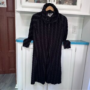 SAMUEL DONG Jacket Size S Womens Black Long Ruched Textured Zip Pockets Bohemian